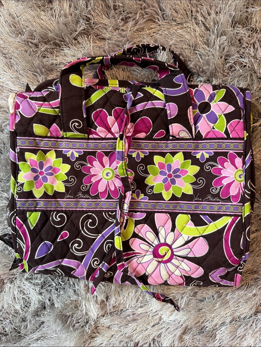 Vera Bradley Floral Quilted Hanging Travel Organizer - Pink & Brown